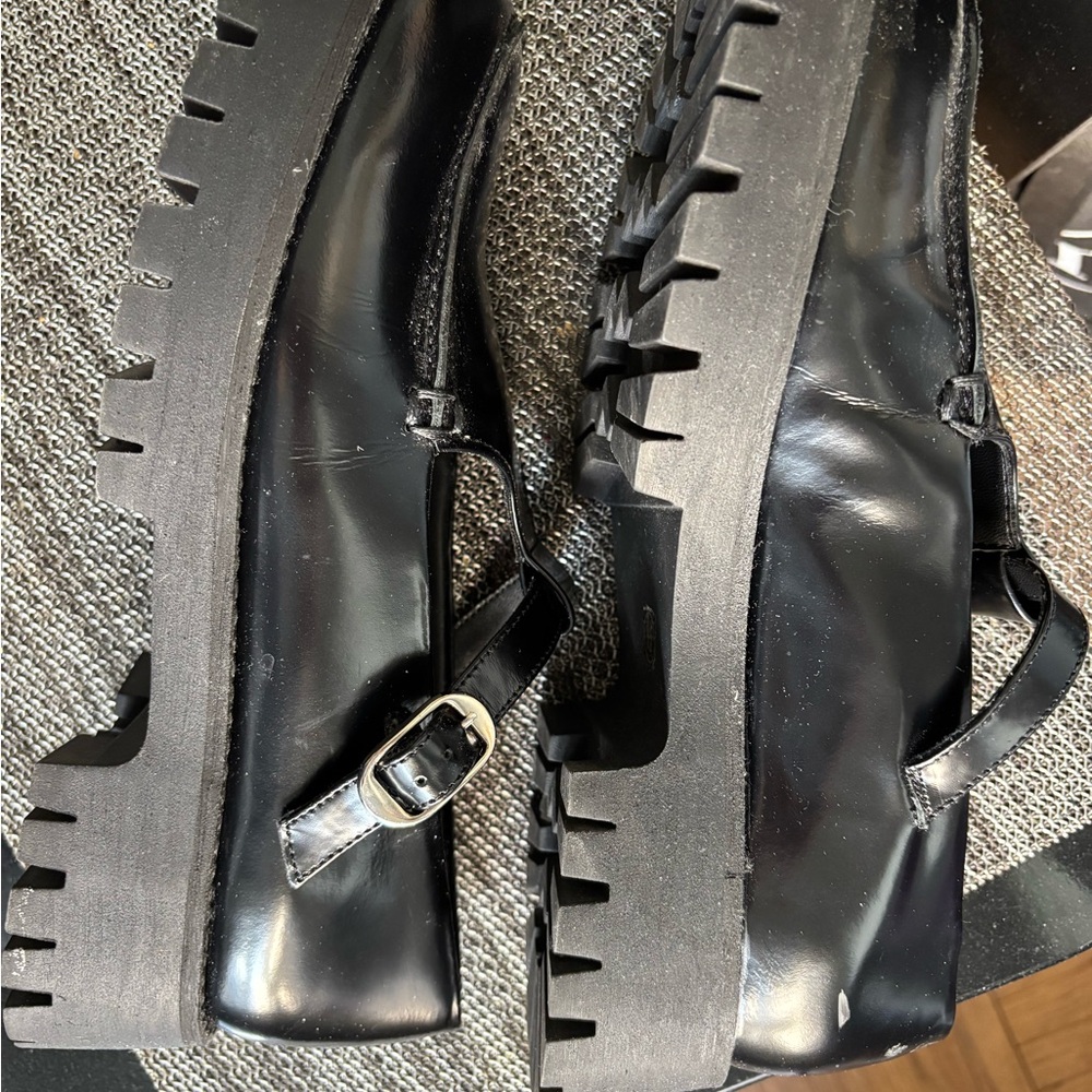 Steve Madden Black Platform Shoes with Silver Buckle